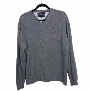 Tommy Hilfiger Gray V Neck Knit 100% Cotton Sweater Large - Imagen 1 de 8