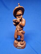 Holzfigur Holz Figur Junge Knabe mit Flöte handgeschnitzt geschnitzt Braun 38 cm