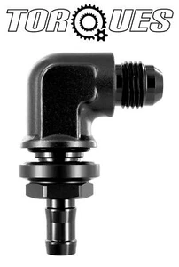 AN-6 (6AN) 90 Degree O ring sealed Bulkhead to 8mm Barb Adapter + Nut in Black - Picture 1 of 3