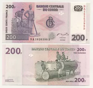 Congo Dem. Rep. 200 Francs 31-07-2007 Pick 99 UNC Banknote Printer G&D - Picture 1 of 2