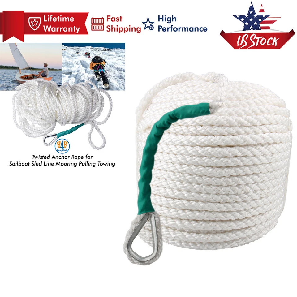 1/2"x100'Twisted 3 Strand corda âncora barco dedal trançado dockline 5850LB resistente - Imagem 1 de 4