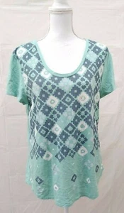 Loft Women's Top Large Multi-Color Short Sleeve 100% Cotton Geometric Print  - Picture 1 of 5