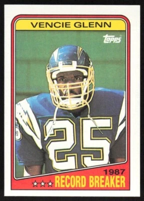 1988 Topps Football Record Breaker Vencie Glenn #2 San Diego Chargers - Image 1 of 2