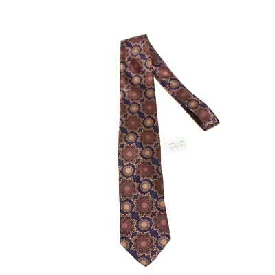 Corbata Italo Ferretti Nueva con Etiquetas en Azul Marino/Marrón Patrón 100% Seda Hecha en Italia Foto 1 de 4