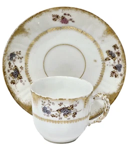 Antique Limoges France Blue Berries Demitasse Cups Saucers Ornate Handle Gilding - Picture 1 of 22