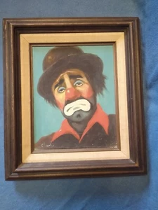 Sad Clown Framed Oil Painting Framed   15" X 13" Vintage Signed By Brodie - Picture 1 of 3