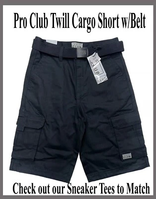 Pantalón corto cargo Pro Club para hombre grande y alto de sarga de algodón con cinturón talla 54 ropa de calle Foto 1 de 4