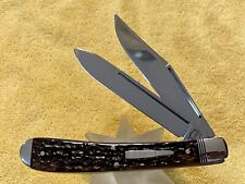 REMINGTON CUTLERY CO USA BROWN B0NE R293 JUMBO BANANA TRAPPER KNIFE MINT NR
