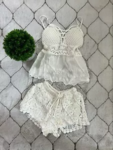 DAIMARAN Rio Women's Suit Matching Set 2 Pieces Lace Tank Top + Short White S - Picture 1 of 9