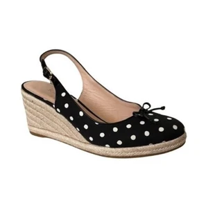 Kate Spade Wedge Heel Slingback Espadrilles Panama Nights polka dot Size 10 - Picture 1 of 8