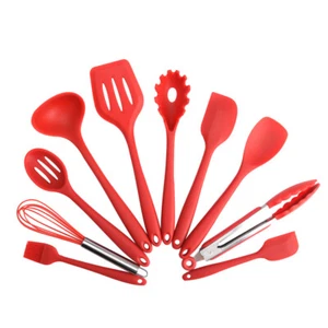 10 Piece Silicone Kitchen Cooking Utensils Set Red - Picture 1 of 1