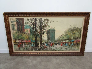 IMPRESSIONIST PARIS FRANCE STREET SCENE IN RAIN ORIGINAL OIL PAINTING ON CANVAS - Picture 1 of 12