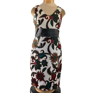 Bisou Bisou Michele Bohbot Womens 12 Red Blue Dress Faux Leather Waist 54314 - Picture 1 of 13