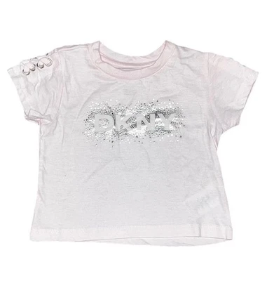 DKNY Pink Short Sleeve Silver Shimmer Logo Tee Shirt  Girls 3T NWT - Image 1 of 4