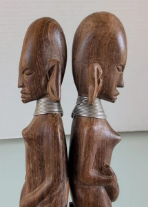 VINTAGE MID CENTURY SET OF TRIBAL AFRICAN, HAND CARVED HARDWOOD, SALAD SERVERS - Picture 1 of 12