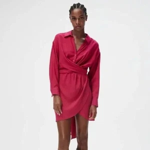 Zara Woman New Belted Mini Dress Tied Fuchsia Pink Long Sleeves S Small - Picture 1 of 11