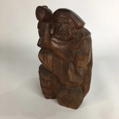 Estatua de madera japonesa de colección 7 dioses de la suerte Daikokuten talla en madera marrón BD645 Foto 1 de 4
