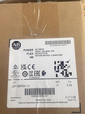 100% Brand new original  Allen-Bradley 22F-D6P0N103 PowerFlex 4M Inverter Drive - Image 1 of 3