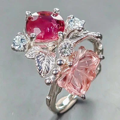 Anillo Caro Turmalina Natural Anillo Plata de Ley 925 Talla 8/R446070 Foto 1 de 4