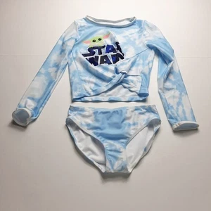 Little Girls Swimwear Rash Guard 2 Piece Set Size Small Blue White Tie Dye - Picture 1 of 9