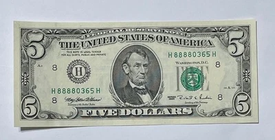 U.S. - Series 1995 $5.00 Federal Reserve Note (88880365 Serial Numbers) - Nice - Image 1 of 2