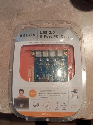 BELKIN USB 2.0 5-PORT PCI CARD - 1 Internal/4 External Mac PC New in Package!!! - Image 1 of 4