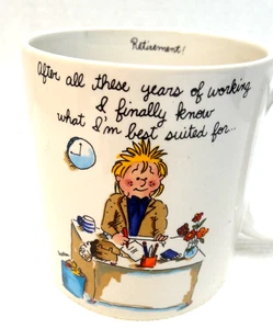 Taza de café de cerámica Applause 1987 Heather Harms "Retiro" 12 oz de colección nueva en caja - Imagen 1 de 9