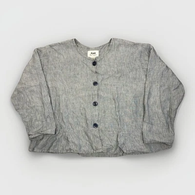 Cárdigan FLAX Jeanne Engelhart Top Talla Mediana 100% Lino Tejido Botones Recortado Foto 1 de 4