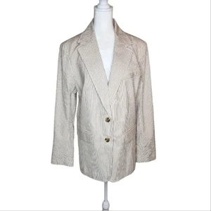 NEW Loft Tan and White Seersucker Striped Blazer Size 12 - Picture 1 of 6