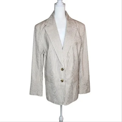 NEW Loft Tan and White Seersucker Striped Blazer Size 12 - Image 1 of 4