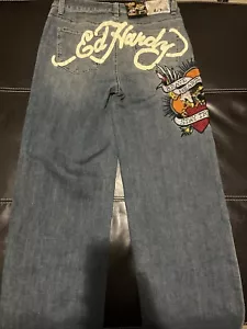Ed Hardy Denim Wide Leg Jeans bestickt Y2K Damen Größe 30 - Bild 1 von 8