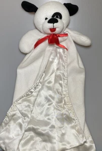 Vtg Gerber White Puppy Dog Baby Security Blanket Lovey Red Bow Black Spot Satin - Picture 1 of 4