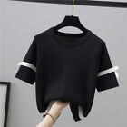 Thin Knitted T Shirt Clothes Summer Woman Short Sleeve Striped Tops Tshirt