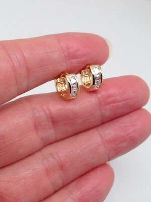 925 Sterling Silver Princess Cz Huggie Hoop Earrings Very Small 9.5mm x3.5mm - Image 1 of 4