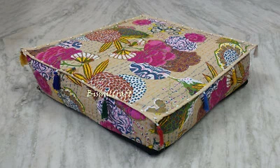 18X18X5" Square kantha Cushion Cover Floor Pillow Cover Unfilled Zafu Pillow D1 - Image 1 of 4
