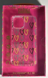 Sarina Phone Case for iPhone 14/13 - Clear with Multicolor Heart Pattern - Picture 1 of 2