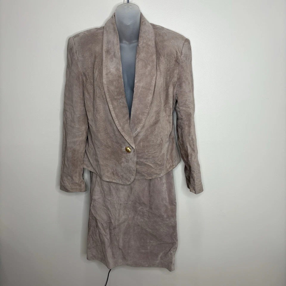 Lord & Taylor 100% Silky Pig Suede Brown Set Skirt Blazer size 10 / 12 vintage  - Изображение 1 из 4