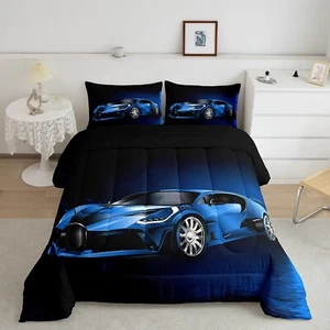 Sports Car Comforter Blue Race Car Comforter Set for Kids Boys Girls Extreme ... - Picture 1 of 7