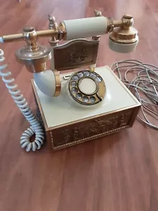 Telefono culla rotante vintage stile vittoriano o art deco GTE, crema e oro - Foto 1 di 7