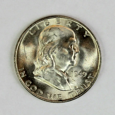 1949 D Key Date Franklin Half Dollar Near FBL Silver 50c Coin UNC BU MS Cover