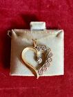 Vintage 10kt Yellow Gold Heart Pendant & Chain With Diamond In Center