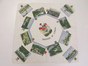VINTAGE 1960s 70s DOMINION OF CANADA SILK BLEND SCARF CANADIAN LANDMARKS - Picture 1 of 11