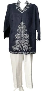 Dunkelblaue Tunika bestickt mit Pailletten Perlen und Strass #74 - Bild 1 von 10