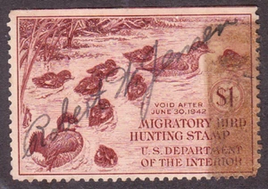 US Scott RW8 old $1 Migratory Bird "Duck" Hunting stamp U/F CV $50 - Picture 1 of 1