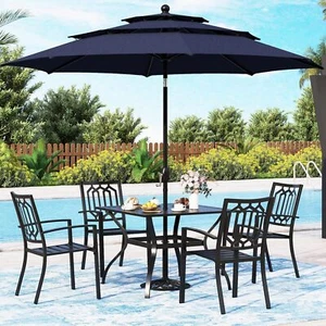 6PCS Patio Furniture Set with Patio Umbrella Outdoor Stackable Chairs Dining Set - Picture 1 of 34
