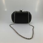 241/2072  Black Leather Cross Body Purse W/ Chain Strap And Diamond Front Clasp