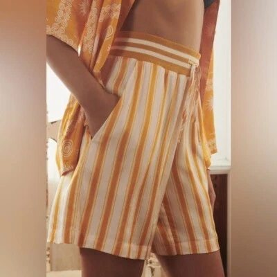 ANTHROPOLOGIE Silky Striped Bermuda Boxer Shorts in Yellow Size XS - Изображение 1 из 4