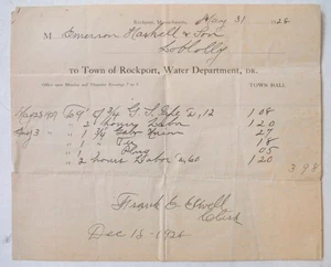Recibo de colección Rockport MA Emerson Haskell & Son 1928 Departamento de Agua P7853 - Imagen 1 de 1