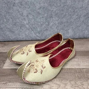 Indian Punjabi Handmade Ethnic Shoes Jutti Men Sz 10 Gold Color Khussa Aladdin - Picture 1 of 8