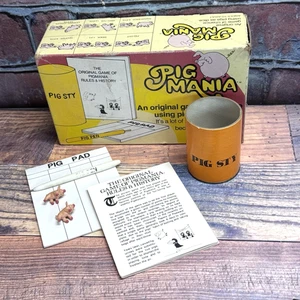 Vintage Pig Mania Game 1977 Box Instructions Cup Pigs Pen Score Pad COMPLETE - Picture 1 of 15